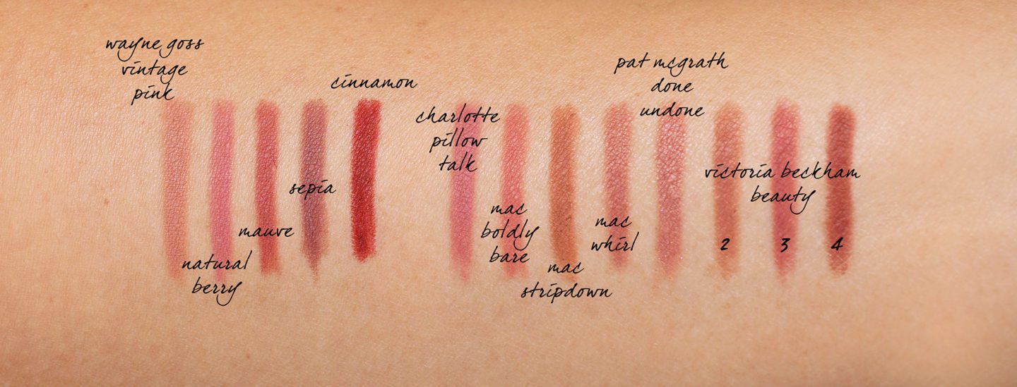 Wayne Goss Essential Lip Pencil Swatch Comparisons
