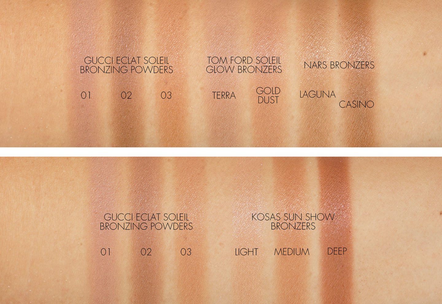 Bronzer Swatches Gucci, NARS, Tom Ford, Kosas