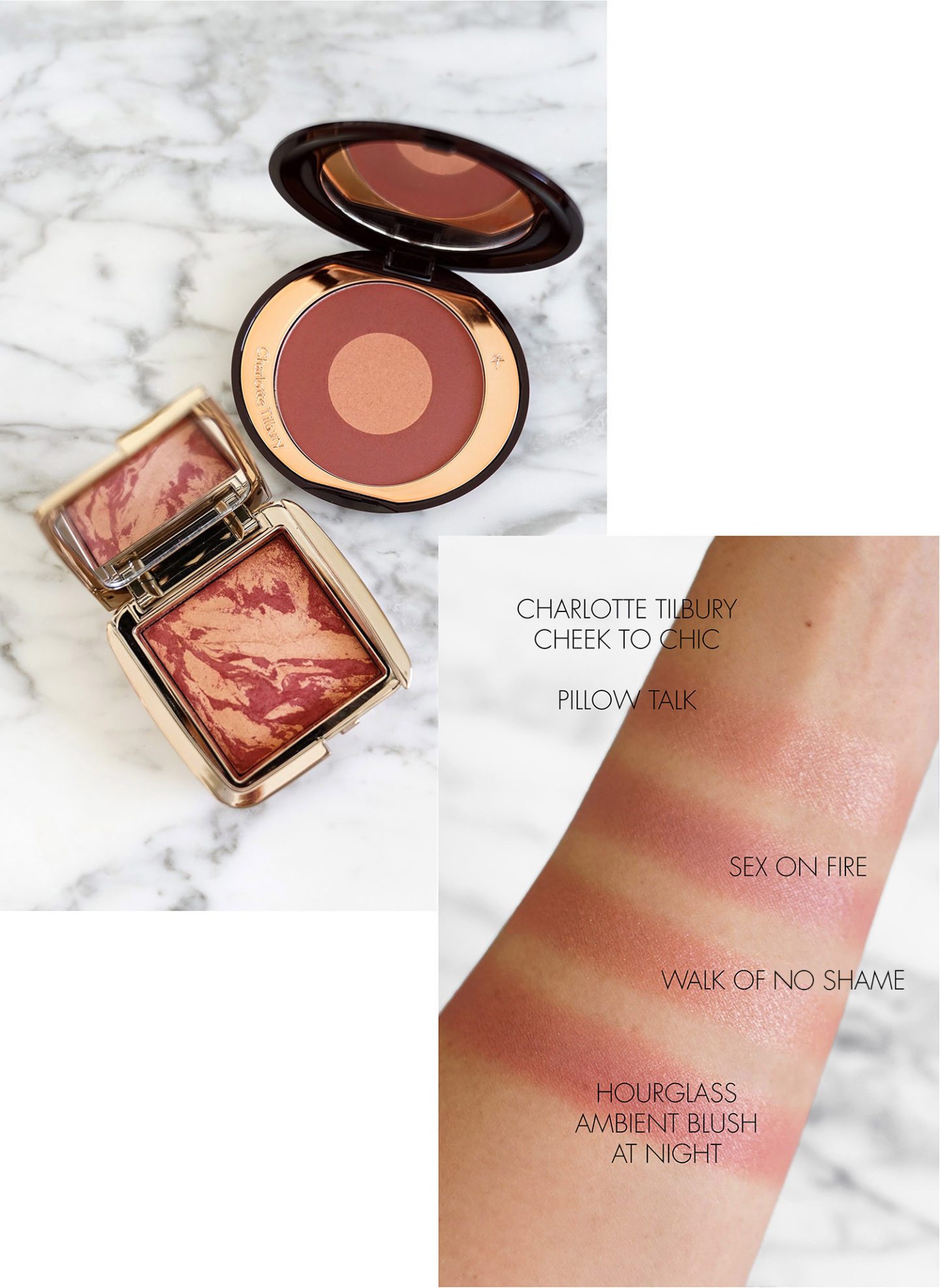 Charlotte Tilbury Cheek to Chic Walk of No Shame and Hourglass Blush At Night