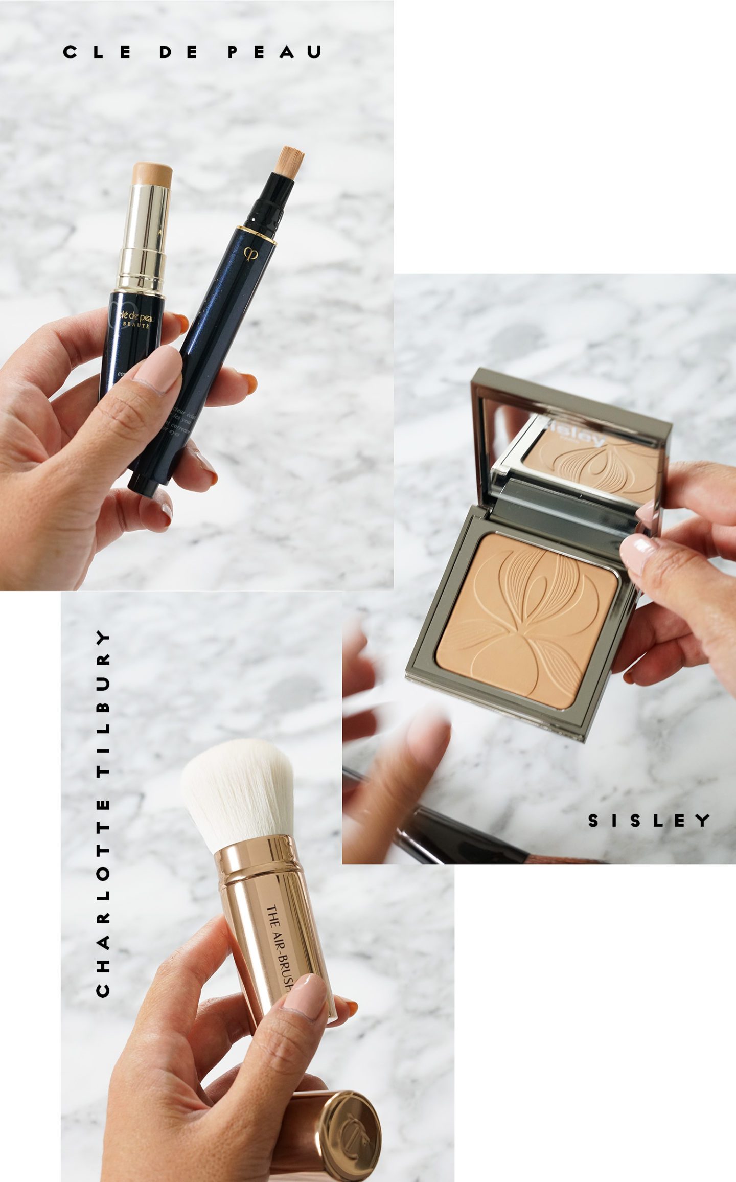 Cle de Peau Concealer, Sisley Blur Expert, Charlotte Tilbury Air Brush