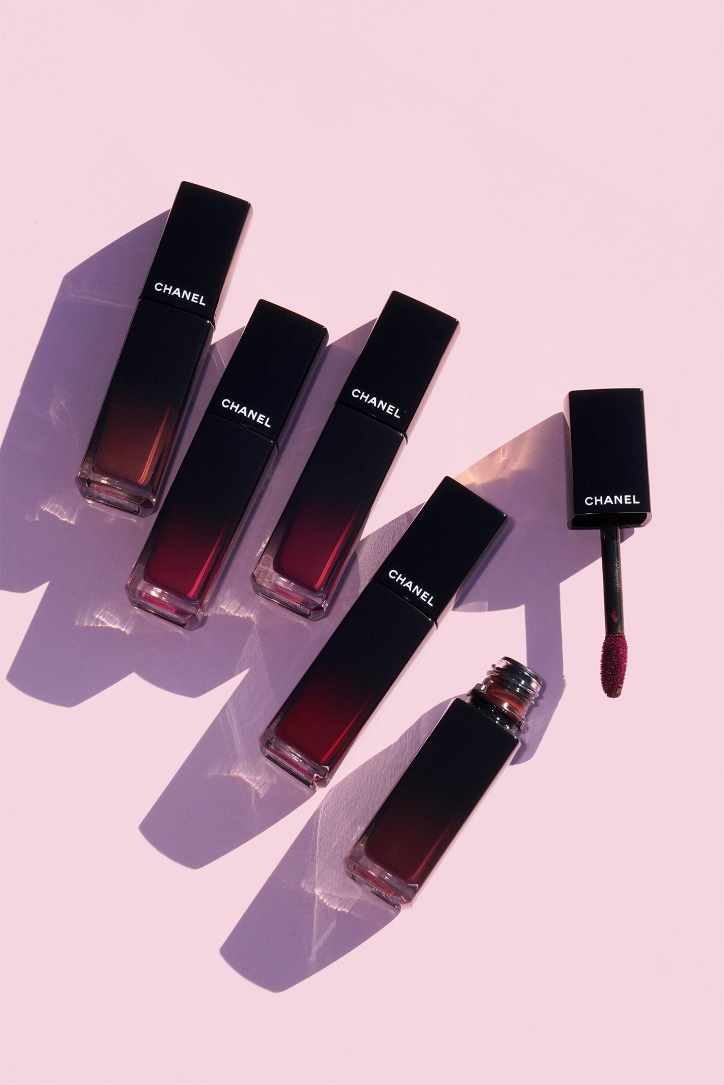 Chanel Rouge Allure Laque 75 Fidelite, 78 Tenacious, 79 Eternite, 80 Timeless, 81 Obstination