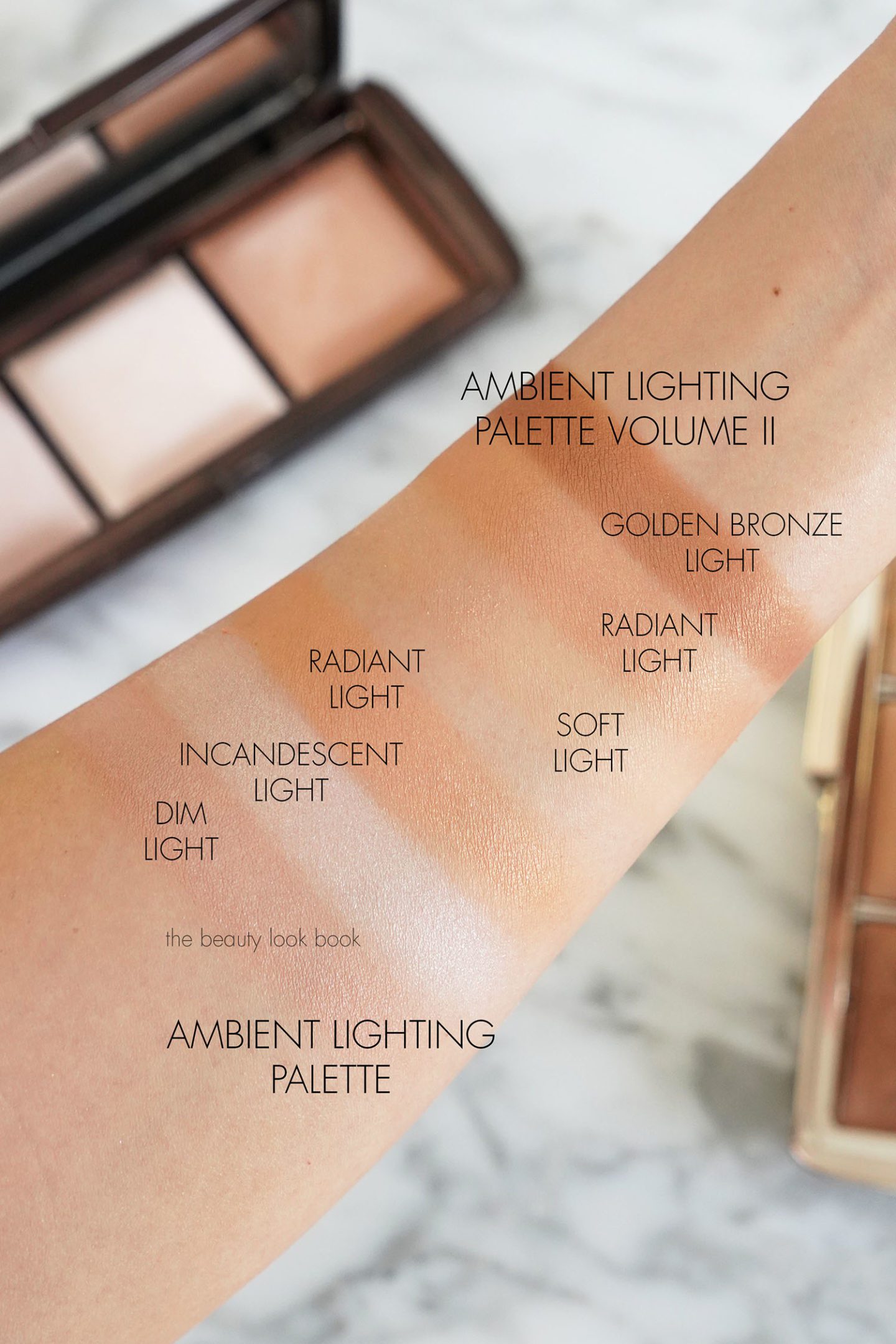 Hourglass Ambient Lighting Edit Palette Original vs Volume II swatches