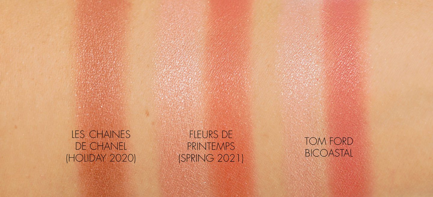 Chanel Chaines de Chanel vs Fleur de Printemps Blush Highlighter Duo vs Tom Ford Bicoastal swatches