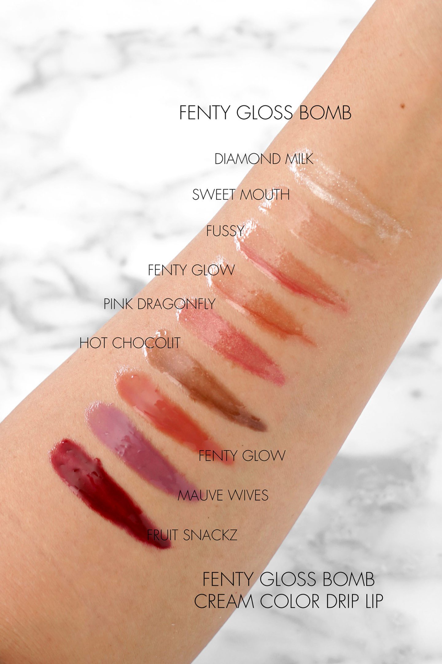 Fenty Gloss Bomb and Cream Color Dip Lip Swatches