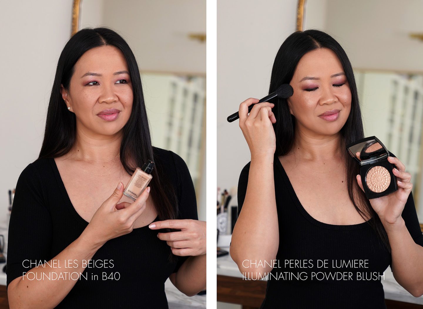 Chanel Les Beiges Foundation in B40 and Perles De Lumiere Illuminating Powder Blush Powder