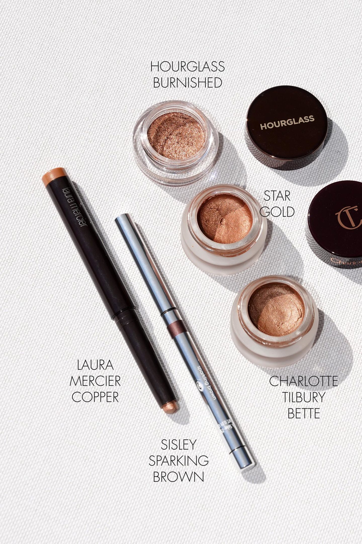 Copper Bronze Eyeshadows Laura Mercier, Hourglass, Charlotte Tilbury
