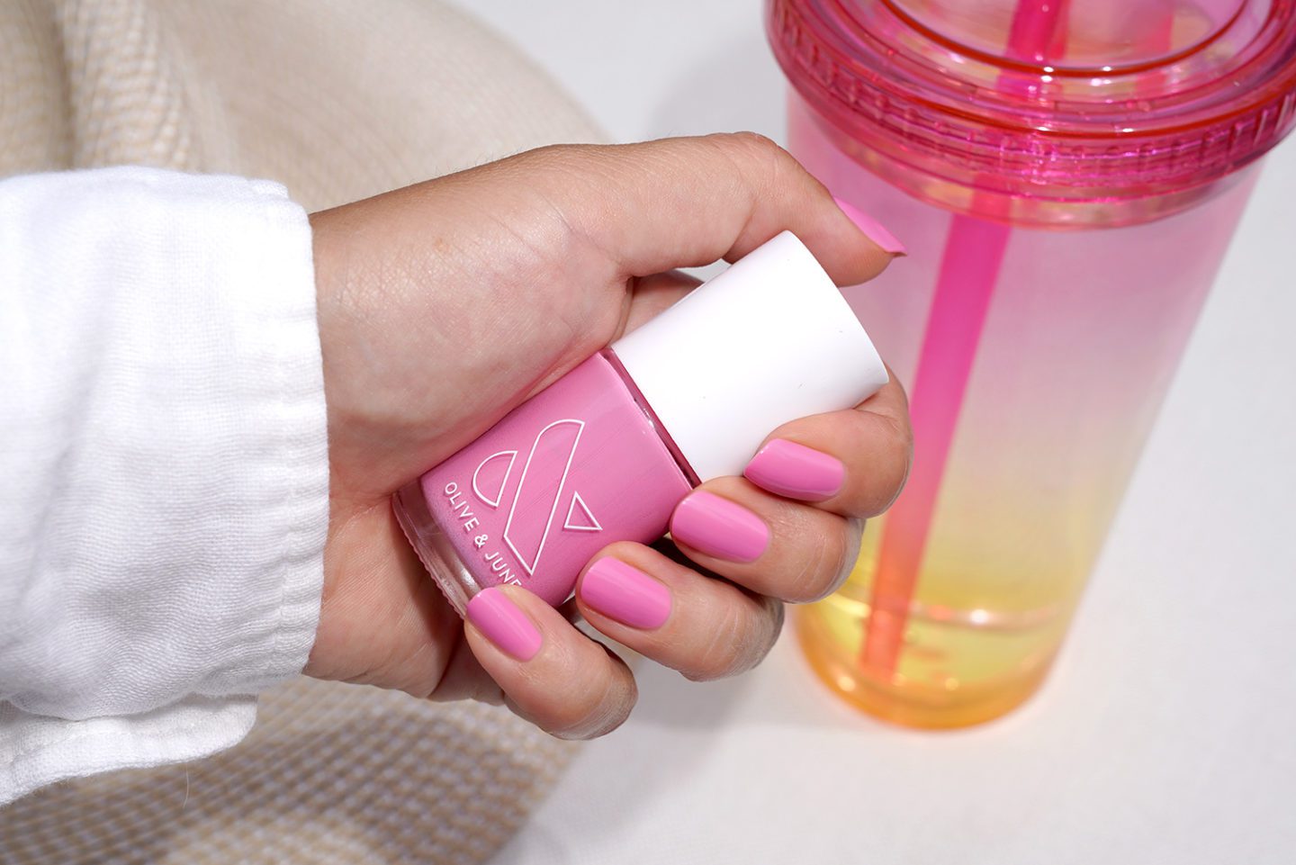 Olive and June Grateful and Kind nail polish swatch, pink