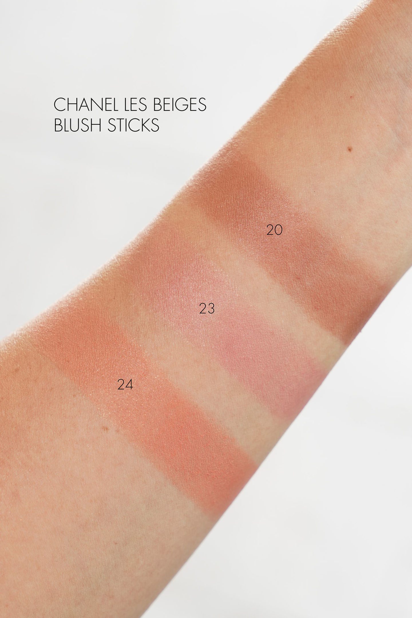 Chanel Les Beiges Healthy Glow Sheer Colour Sticks swatches No 20, 23 and 24