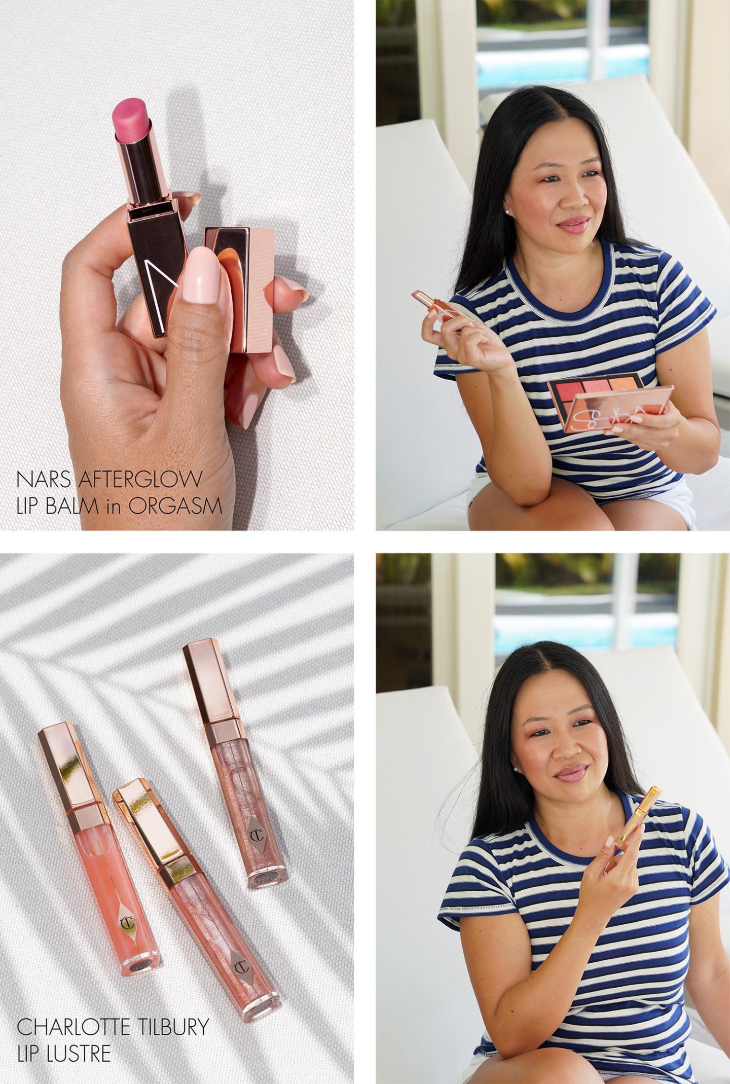 NARS Afterglow Lip Tint in Orgasm and Charlotte Tilbury Lip Lustre