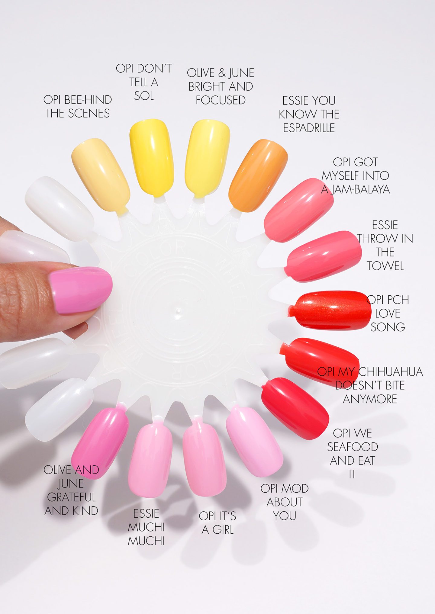Yellow, Coral, Pink Nail Polish Wheel swatches
