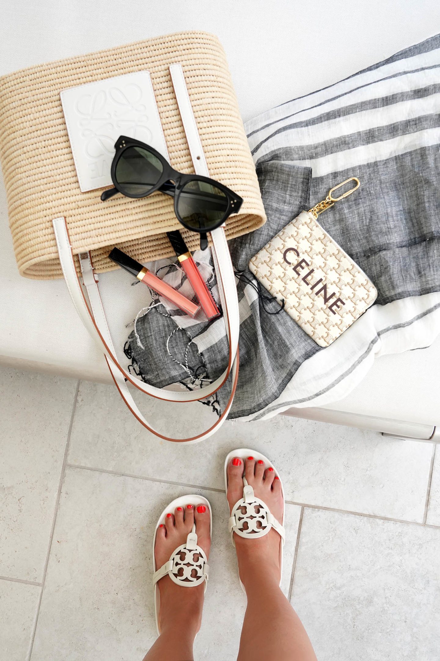 Loewe Small Square Leather-Trimmed Raffia Basket Bag