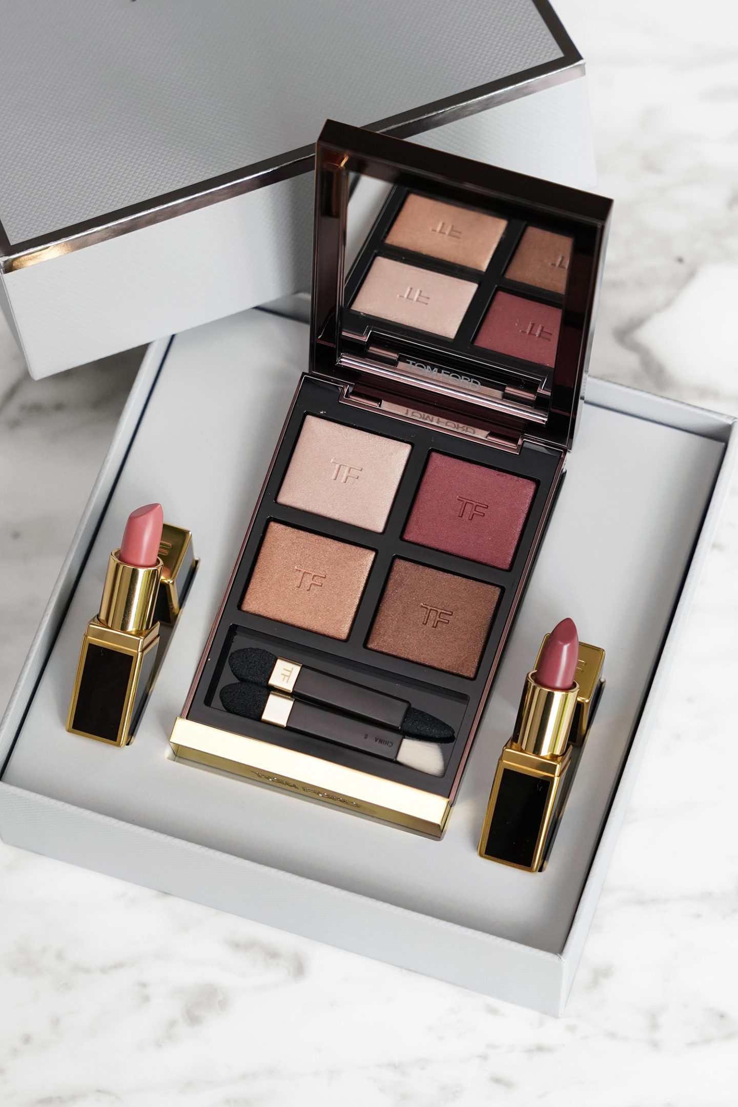 Tom Ford Cognac Rose Eye Color Quad Set + Lip Color in Casablanca and Fascinator 