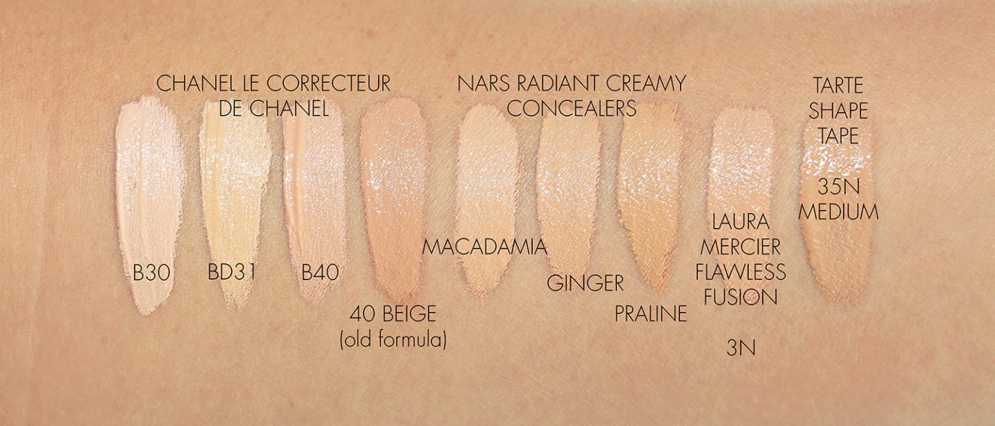 Concealer Swatches Chanel, NARS, Laura Mercier, Tarte