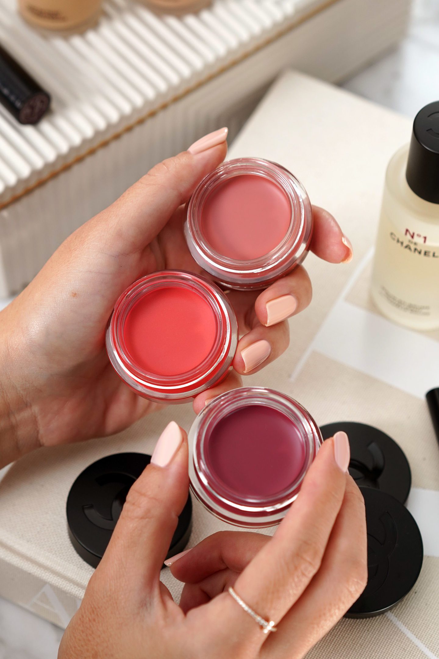 No 1 de Chanel Lip and Cheek Balm in Healthy Pink, Wake-Up Pink, Lively Rosewood