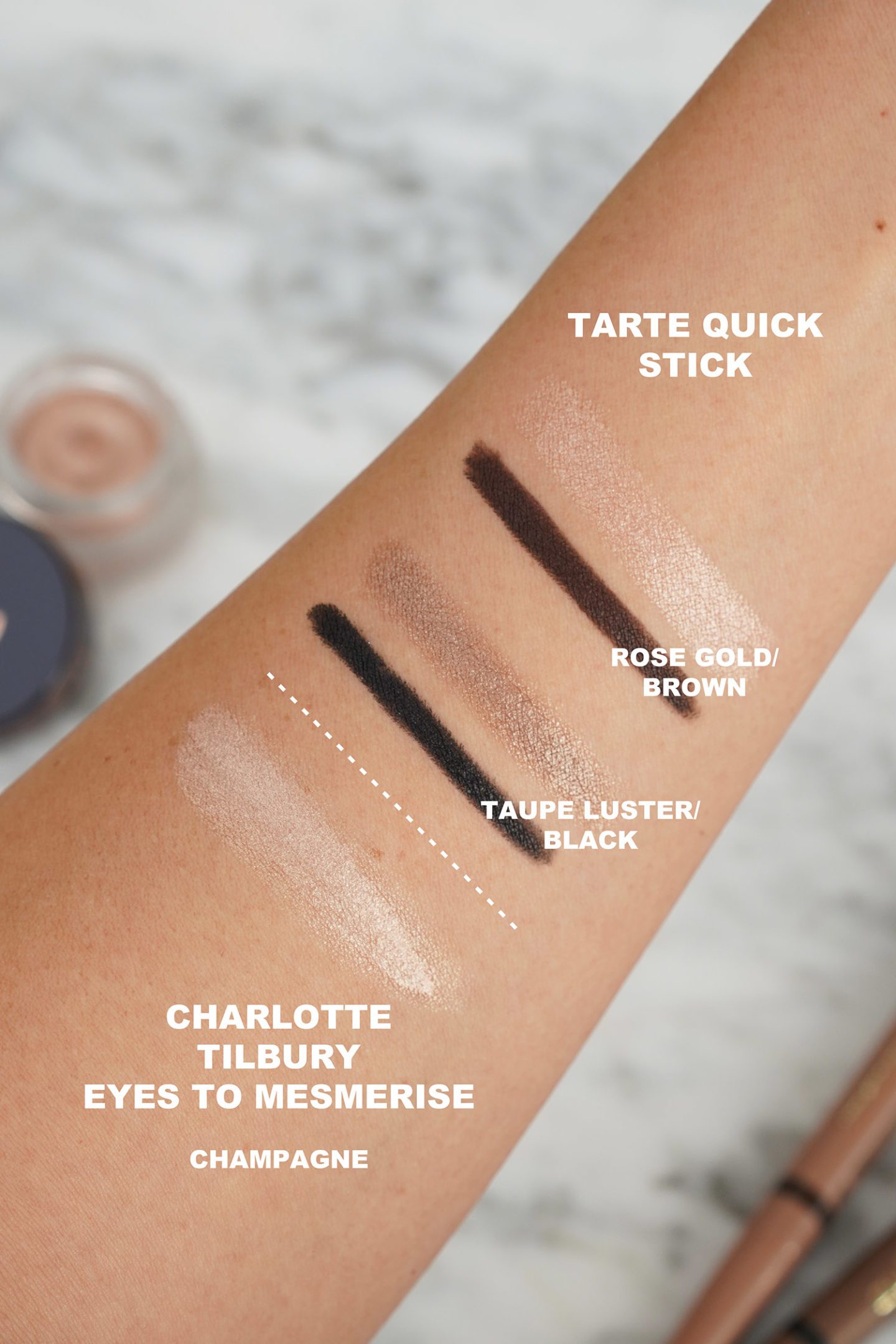 Tarte + Charlotte Tilbury swatches