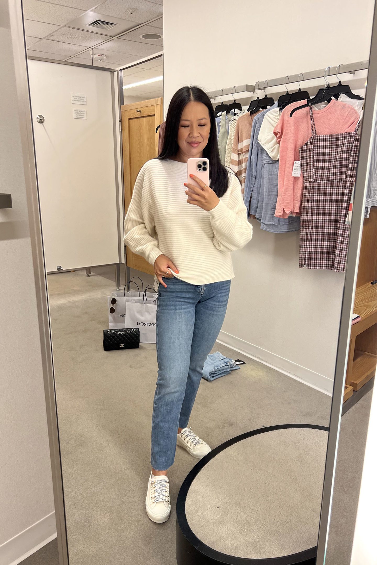 Open Edit Ribbed Dolman Sleeve Cotton Sweater