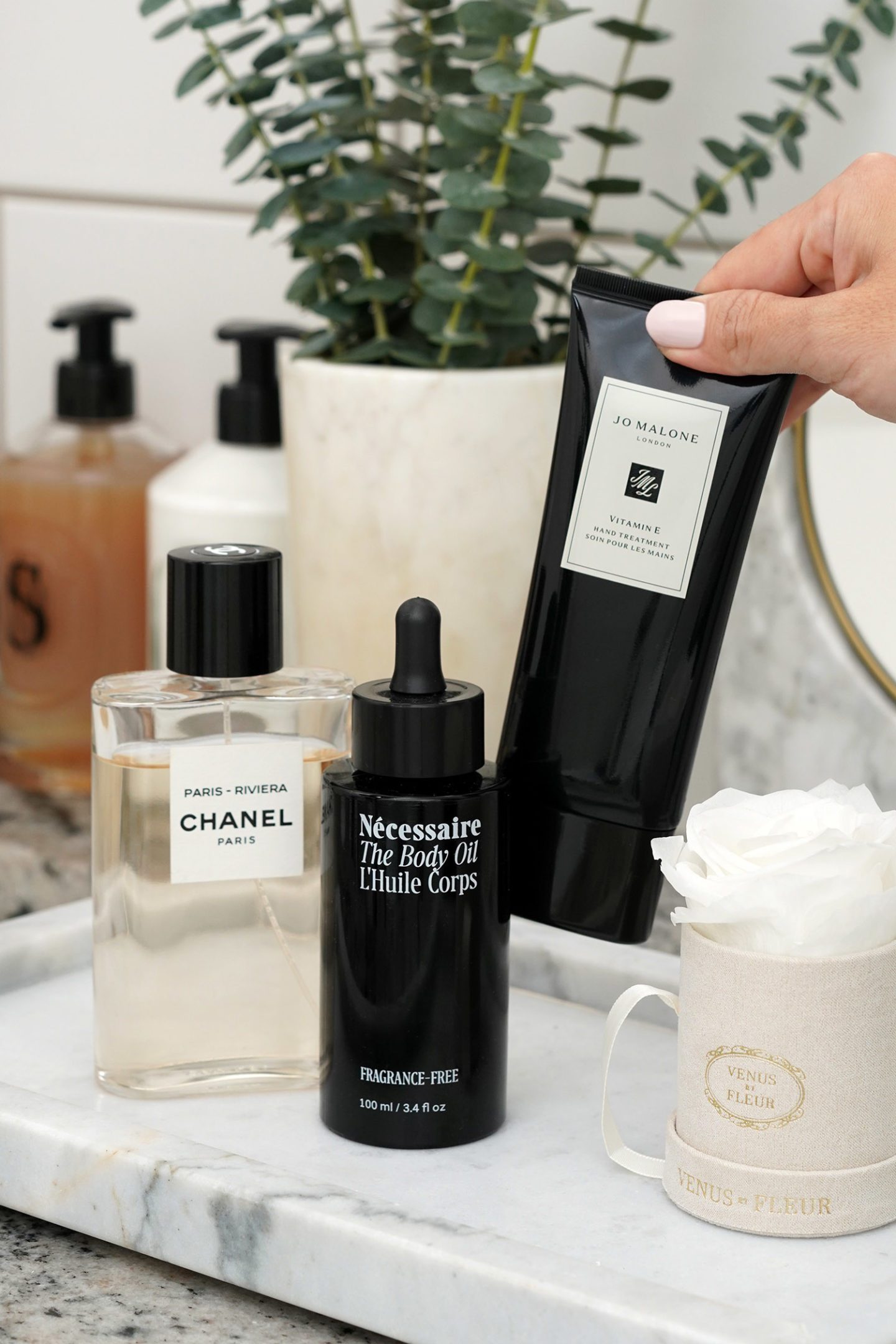 Necessaire Body Oil and Jo Malone Vitamin E Hand Cream