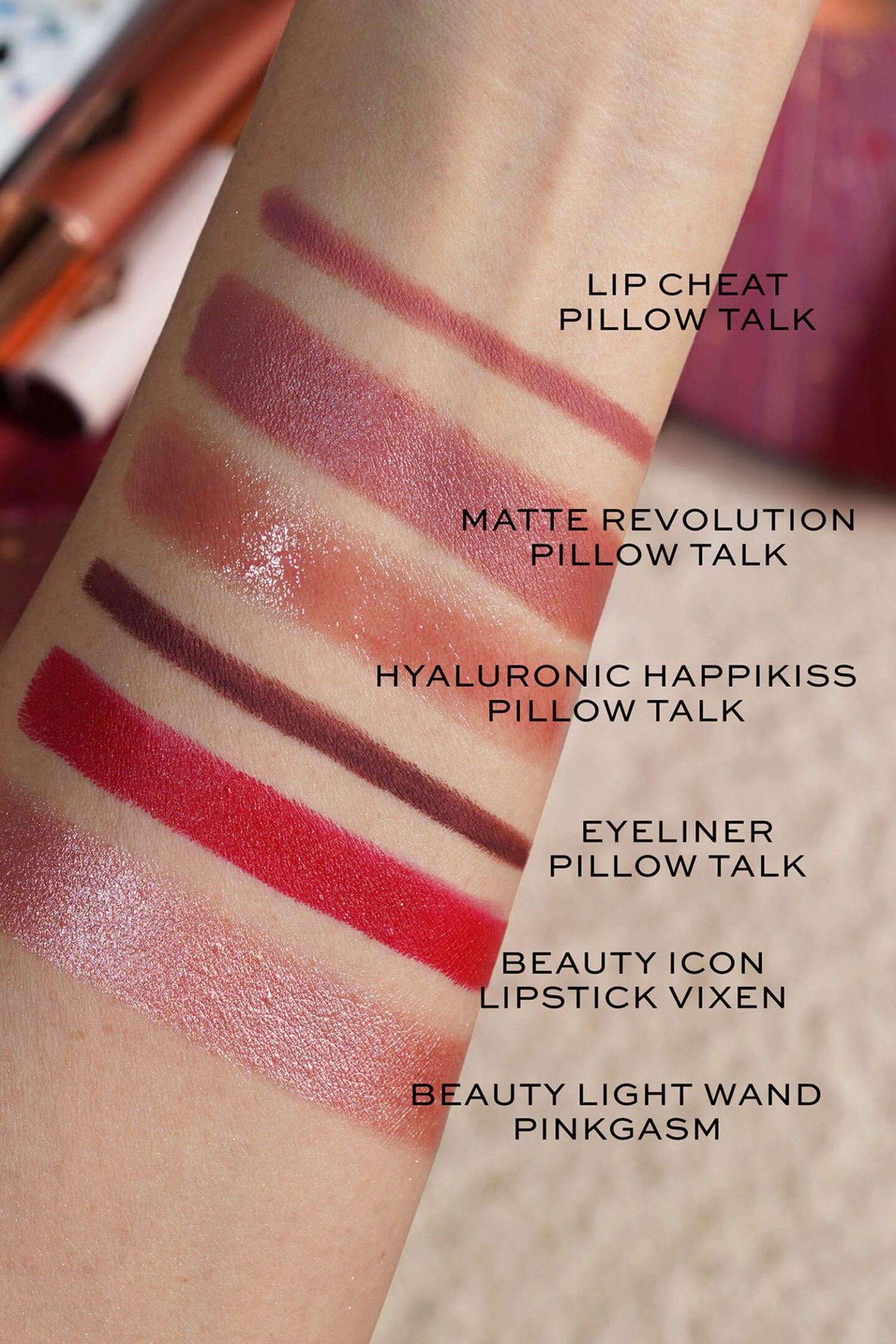 Charlotte Tilbury Treasure Chest of Love makeup minis swatches